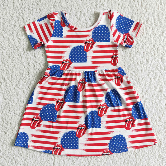 Baby girls summer 4th of july mouth knee length dresses