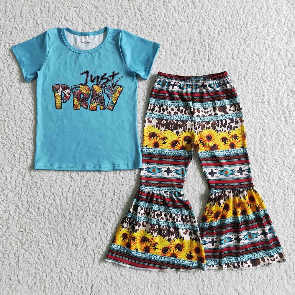 Baby girls Just Pray bell pants sets