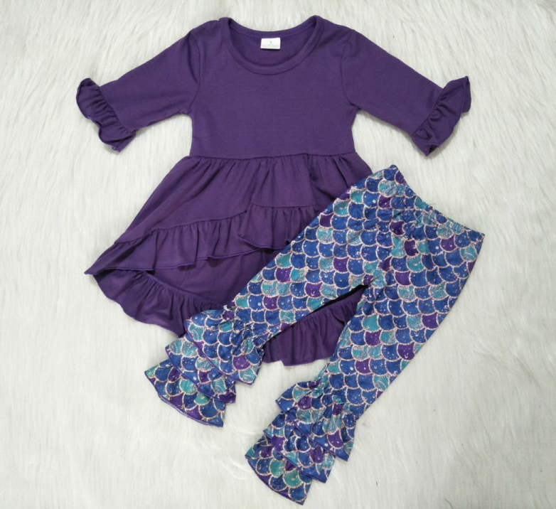 Purple mermaid scale ruffle pants set