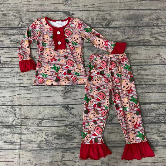 Baby girls red stripe cartoon pajamas