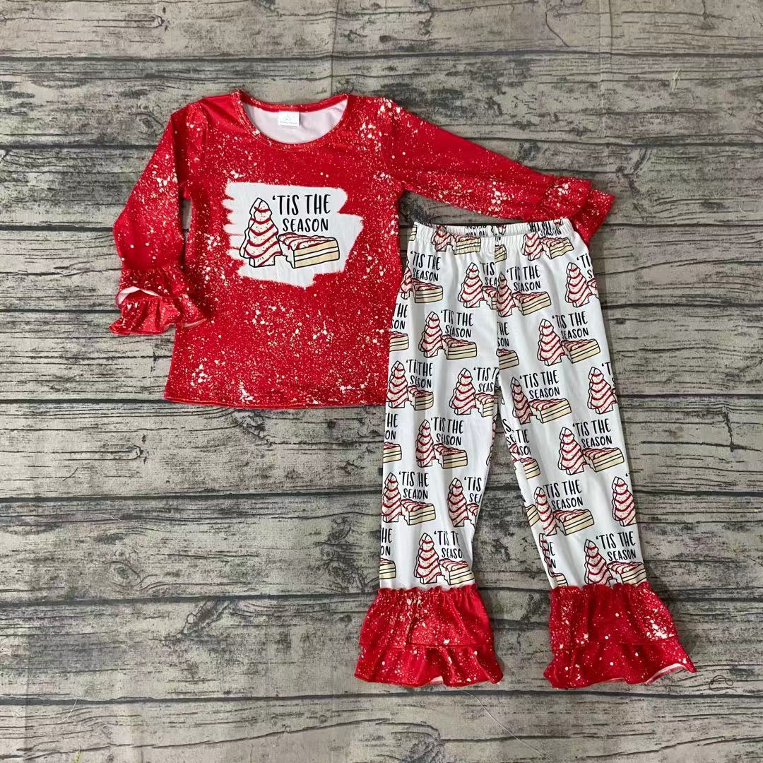 Christmas red tis the season ruffle pants sets