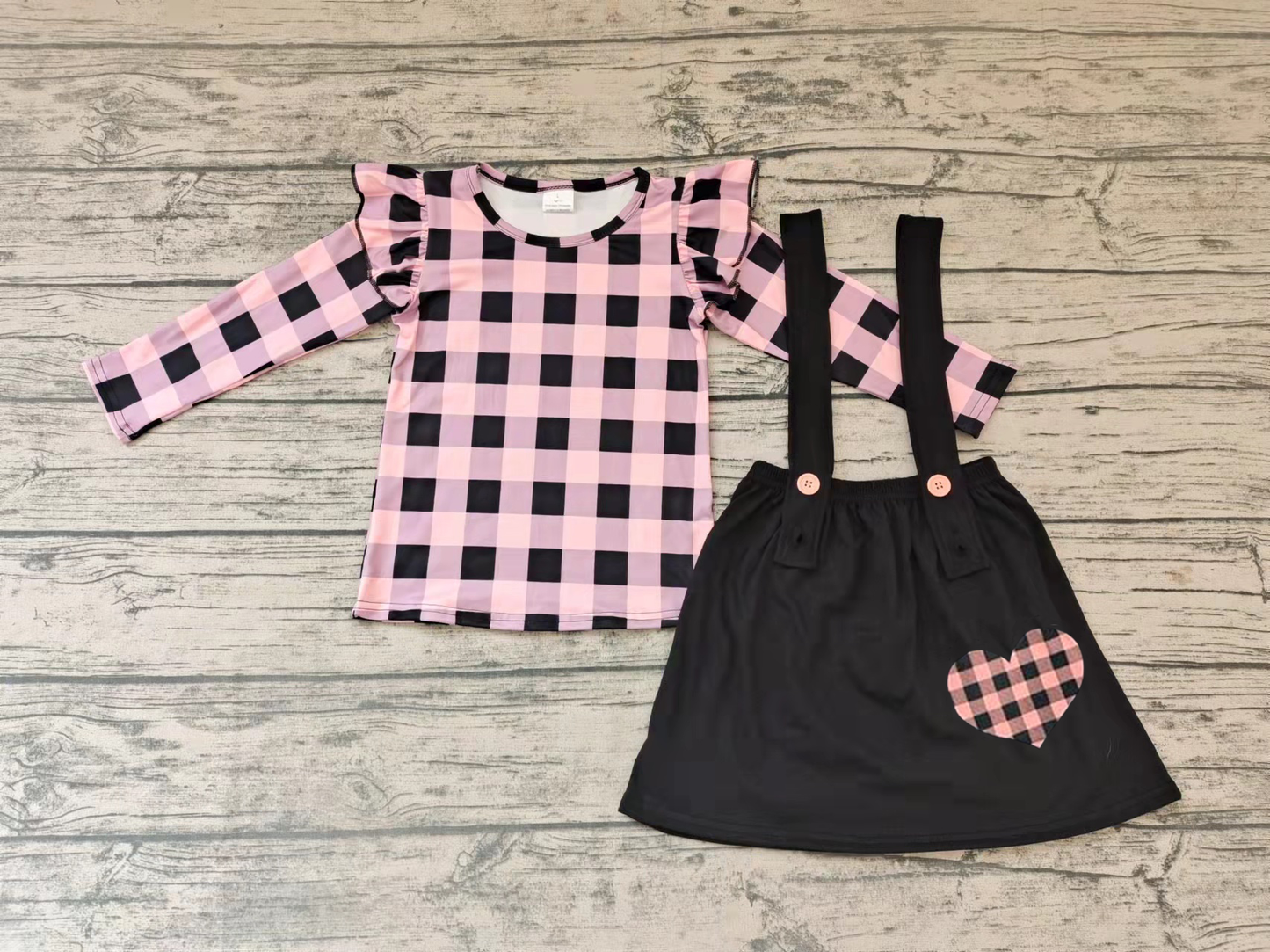 Baby girls Valentines heart suspender skirt sets