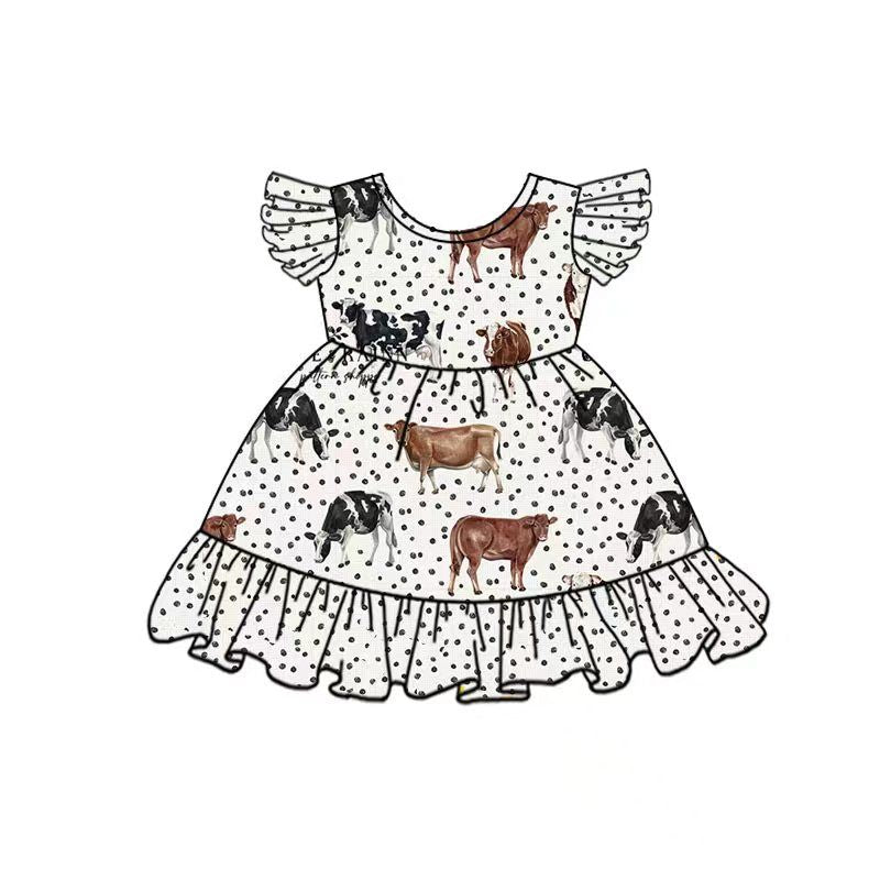 Baby girls cow dots ruffle dresses