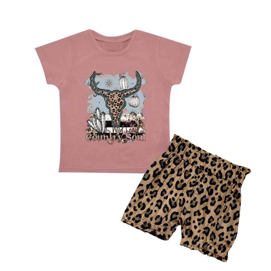 Baby girls cow skull leopard summer shorts sets