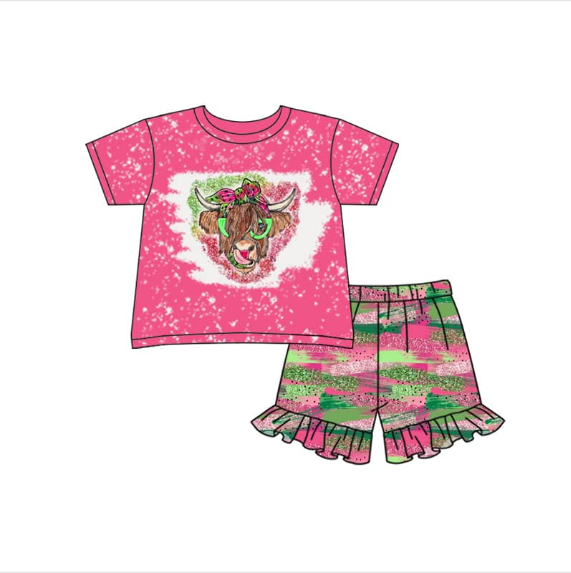 Baby girls cow pink summer shorts sets