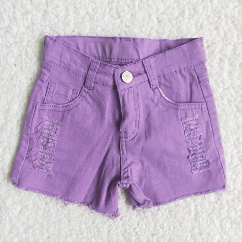 Baby Girls lavender distressed denim shorts
