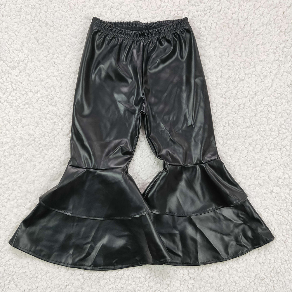 Baby Girls leather double ruffle black pants
