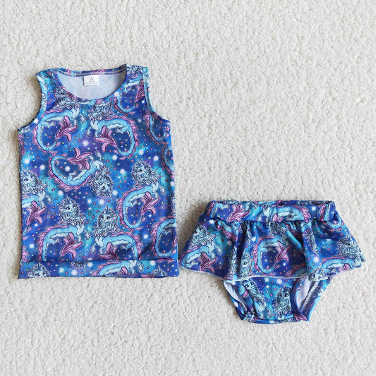 Baby Girls cartoon top bloomer swimsuits