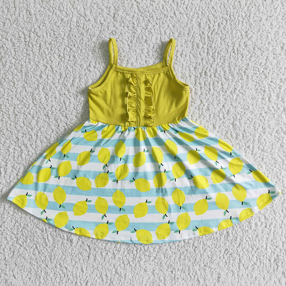 Baby girls lemon summer strap knee length dresses