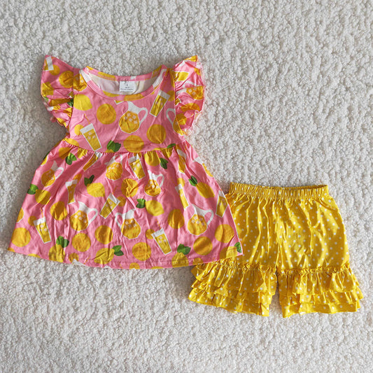 Lemon juice ruffles soft shorts set