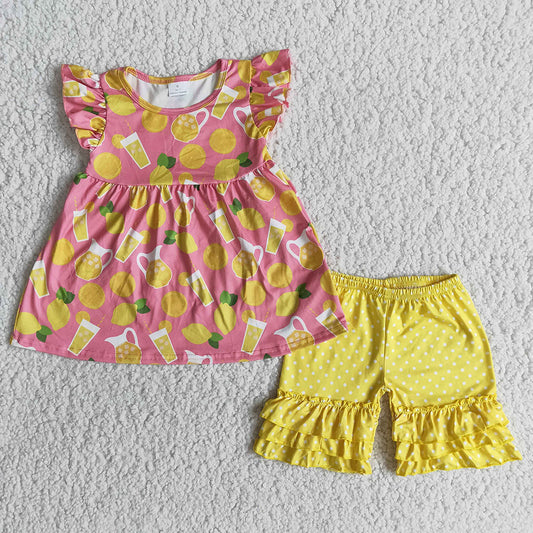 Lemon juice ruffles soft shorts set