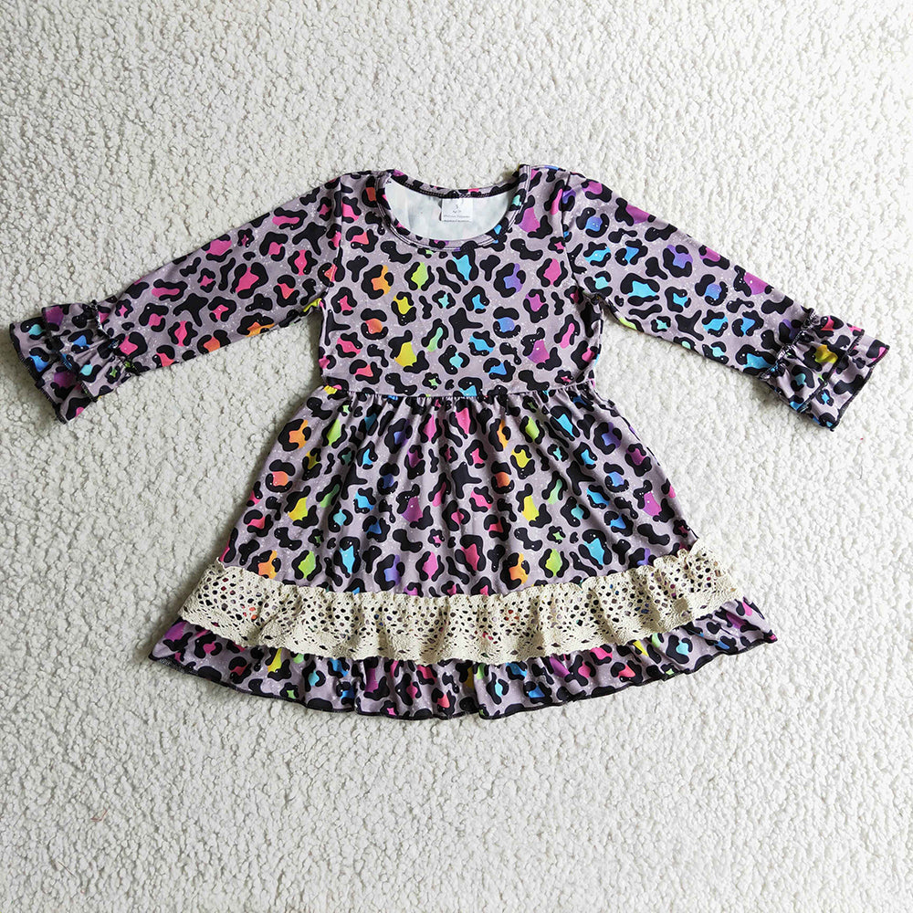 Baby Girls Colorful Leopard Knee Length Dresses