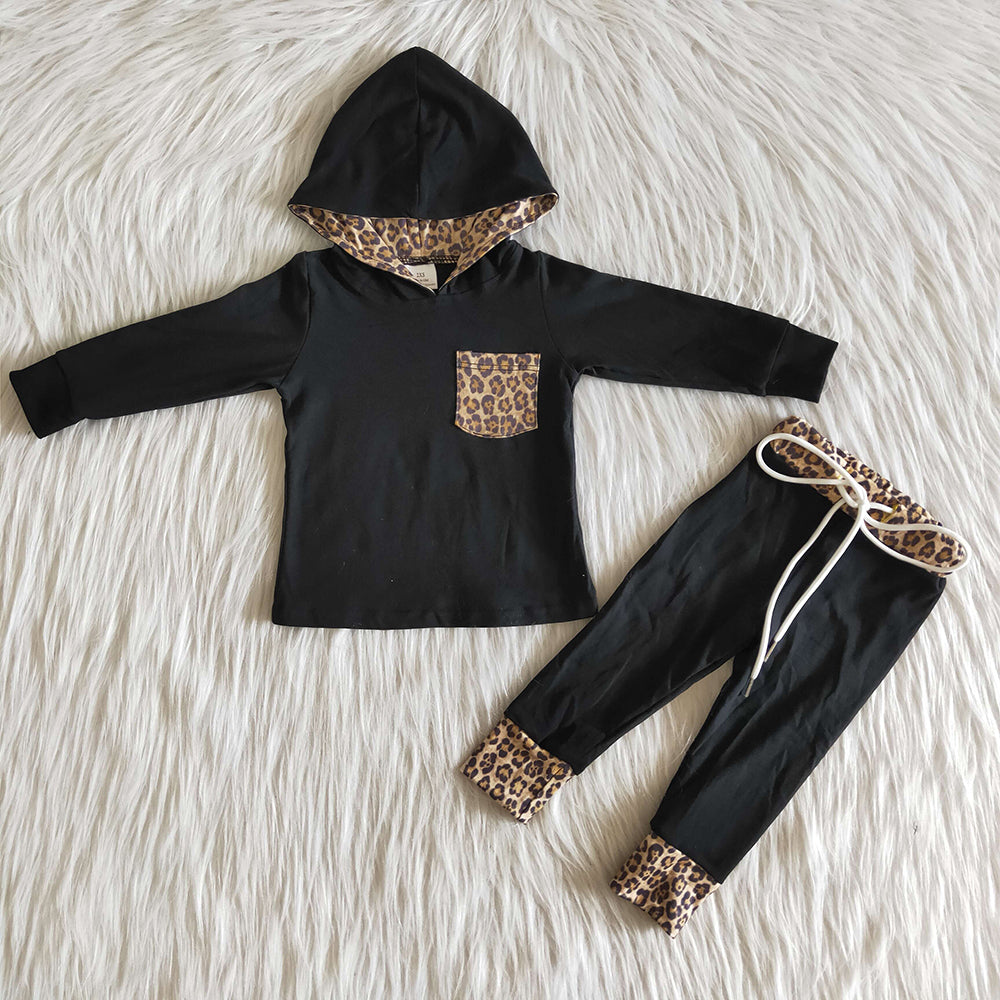 Black leopard hoodie set
