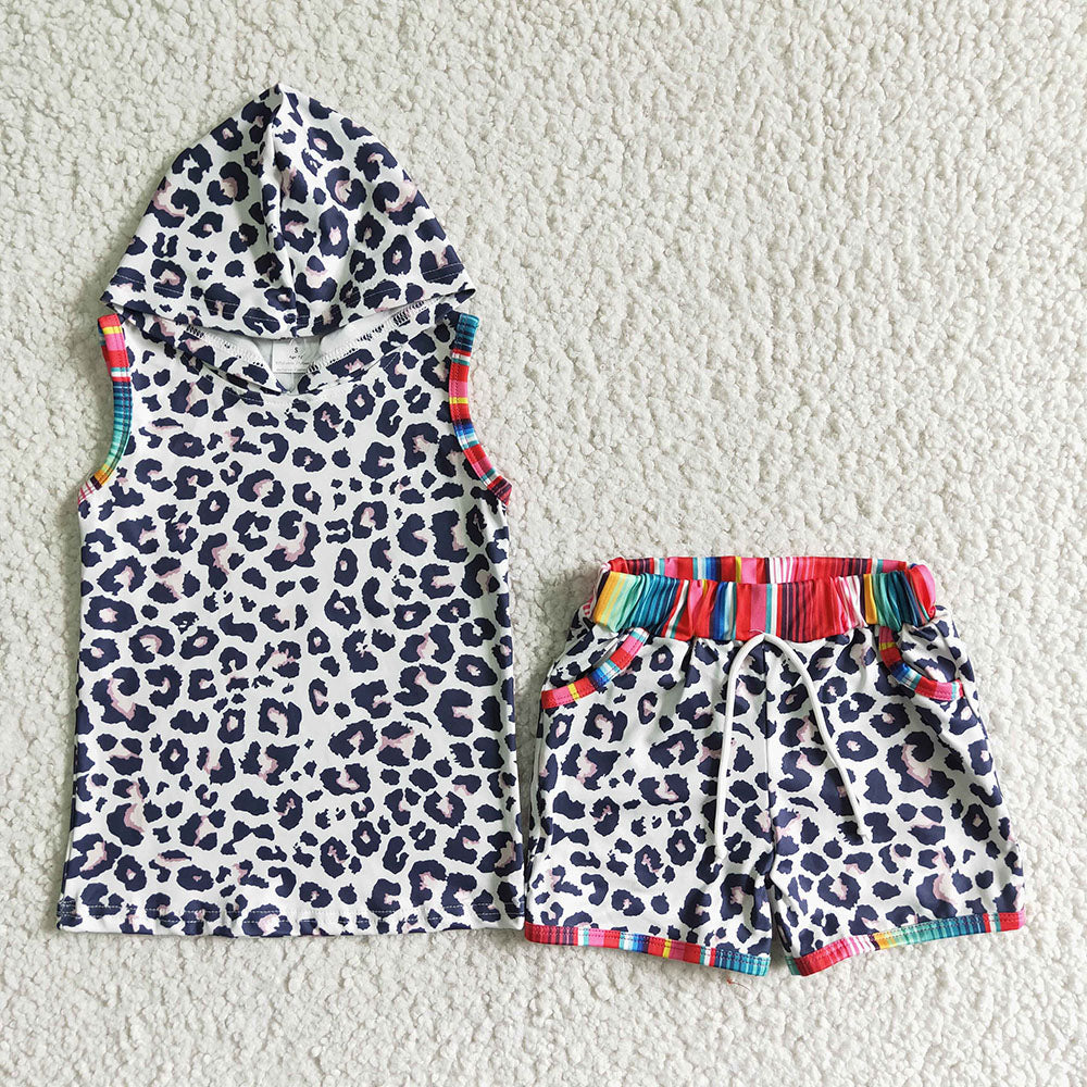 Baby boys girls hoodie leopard shorts sets