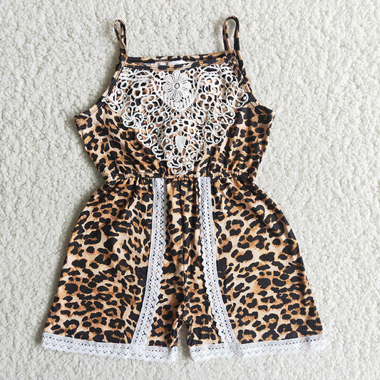 Sling lace leopard romper