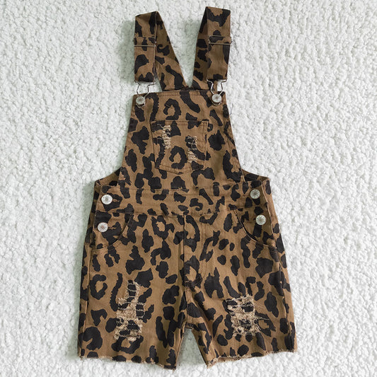 baby girls leopard summer denim shorts overall(C)