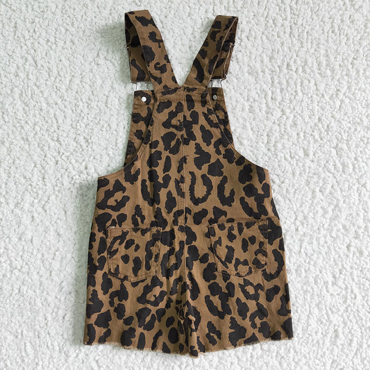 baby girls leopard summer denim shorts overall(C)