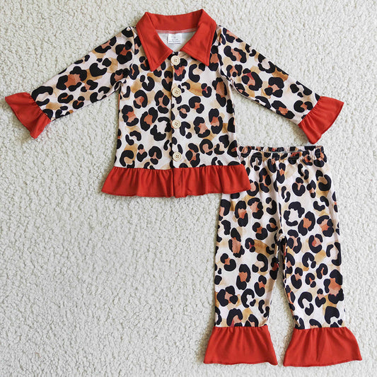 Baby Girls Leopard Button Ups Pajamas Sets