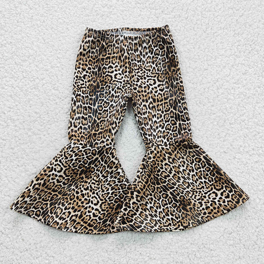 Baby Girls Pleather Leopard Bell Bottom Pants