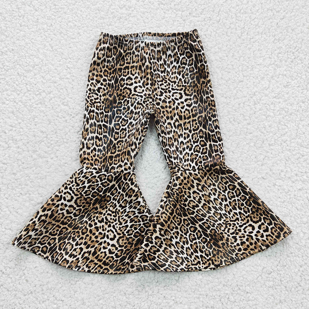 Baby Girls Pleather Leopard Bell Bottom Pants