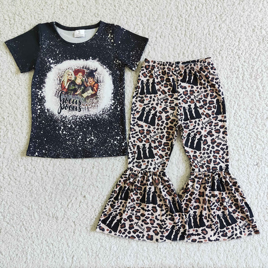 Baby girls Halloween witch leopard bell pants sets