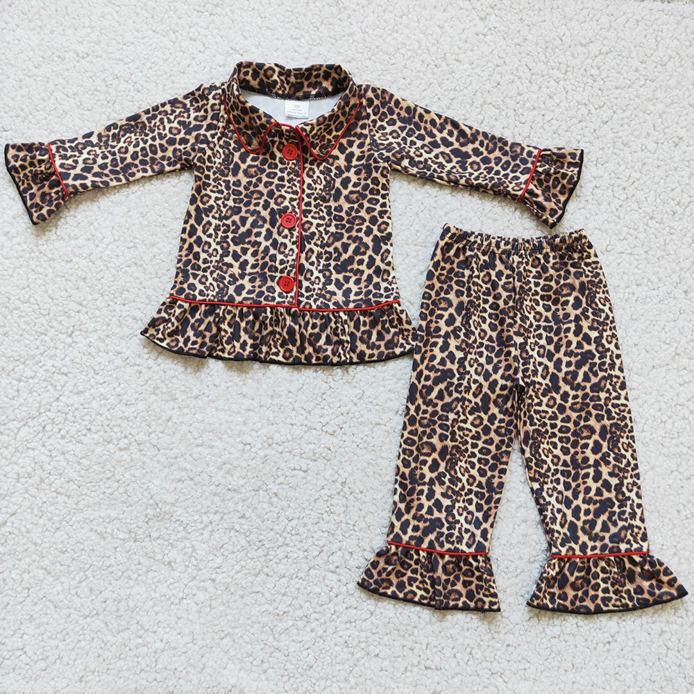 Baby Girls Fall Leopard Long Sleeve Pajamas Clothes Sets