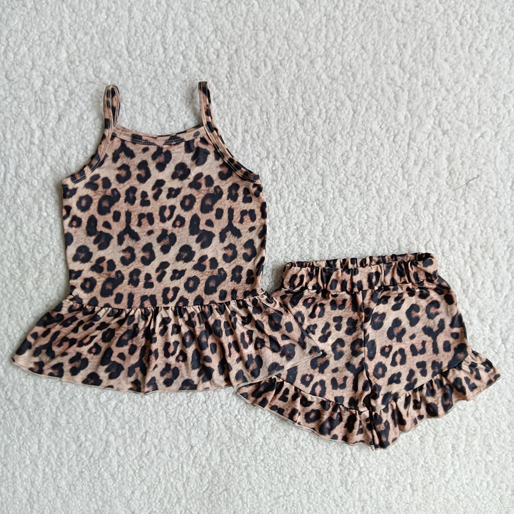 Sling leopard ruffles Shorts sets