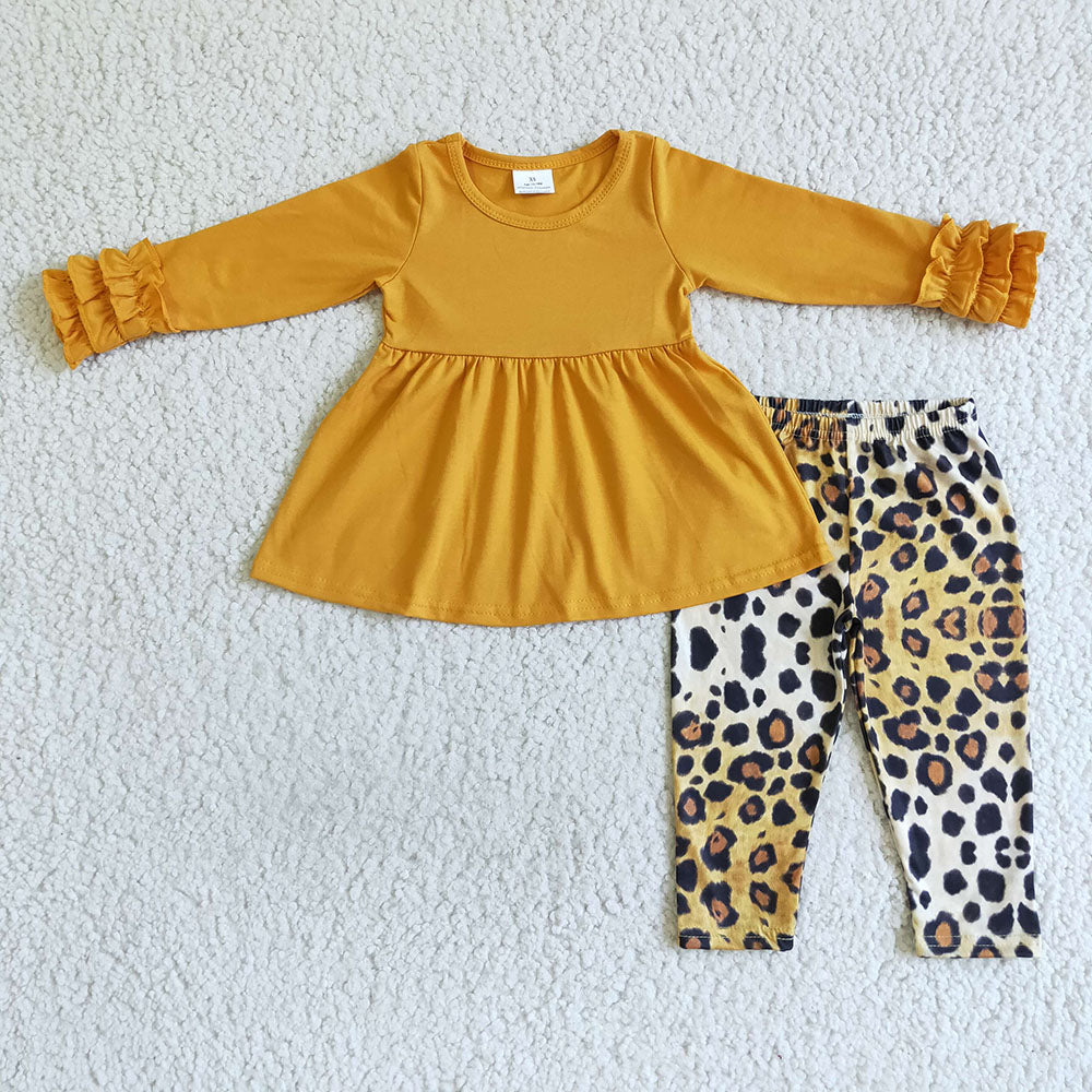 Baby girls fall Mustard tunic leopard legging pants sets