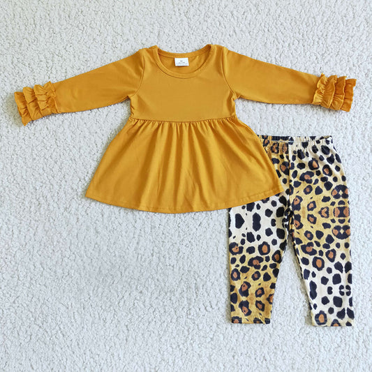 Baby girls fall Mustard tunic leopard legging pants sets