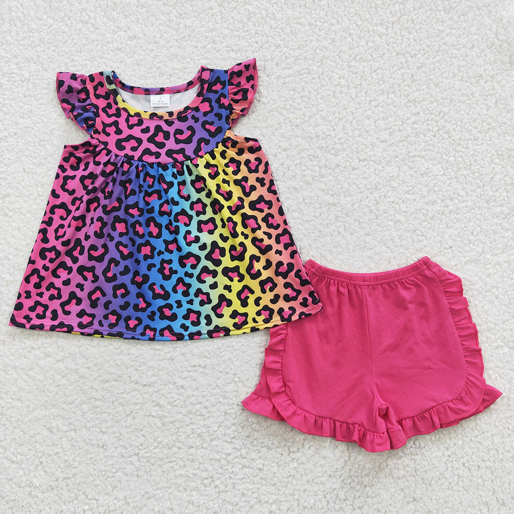 Baby Girls Colorful Leopard Tunic Summer Shorts Sets