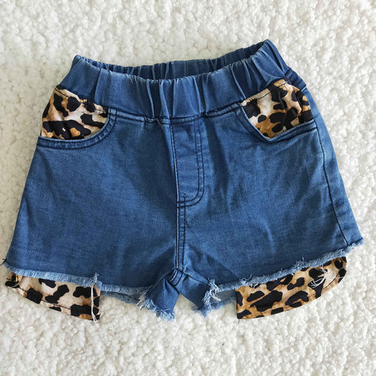 Baby Girls navy leopard pockets denim shorts