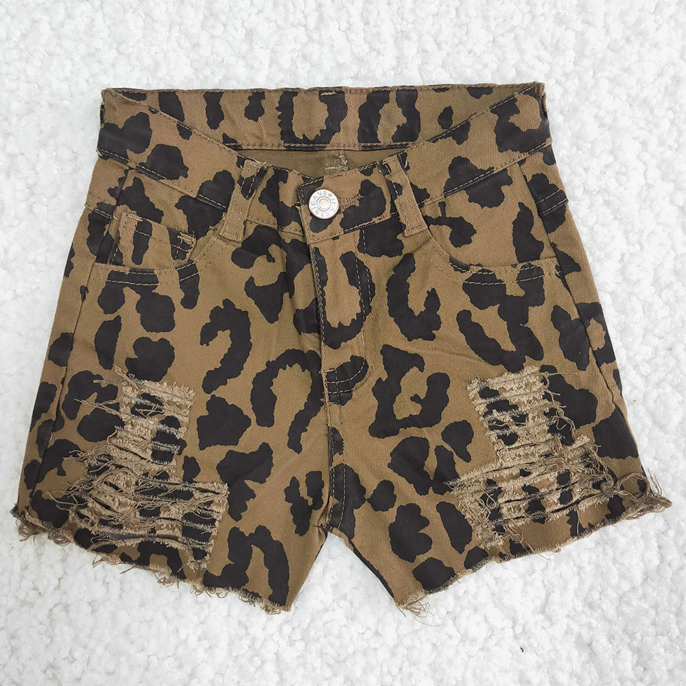 Baby Girls Leopard distressed denim shorts