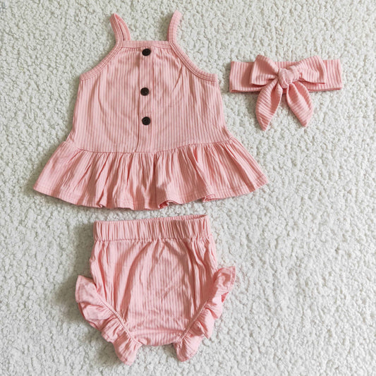Baby girls cotton pink ribbed bummie sets(can choose headband here)