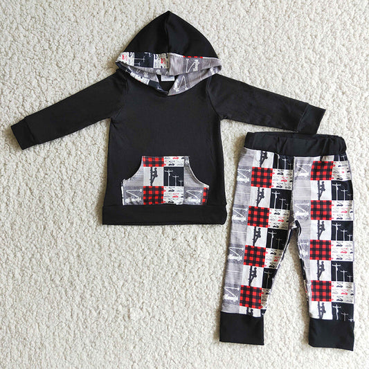 Black line man hoodie boys sets