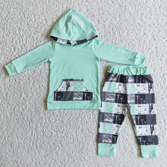 Lime line man hoodie boys sets