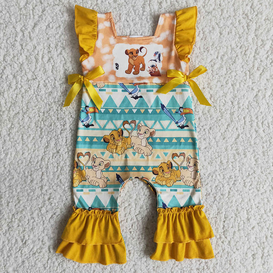Baby girls lion bow cute cartoon rompers