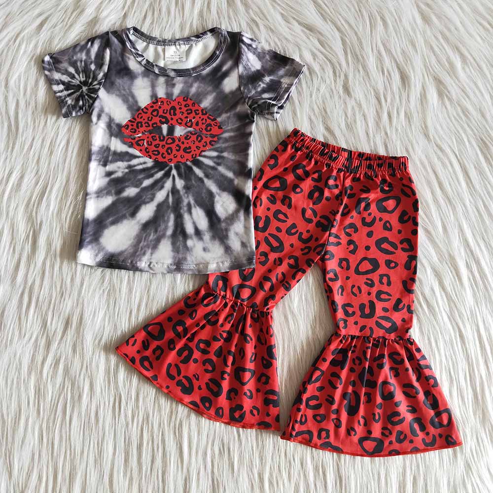 Lip red bell bottom pants sets