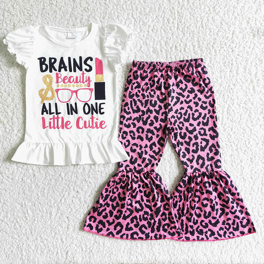 Baby girls Brains beauty all in one little cutie leopard bell pants sets