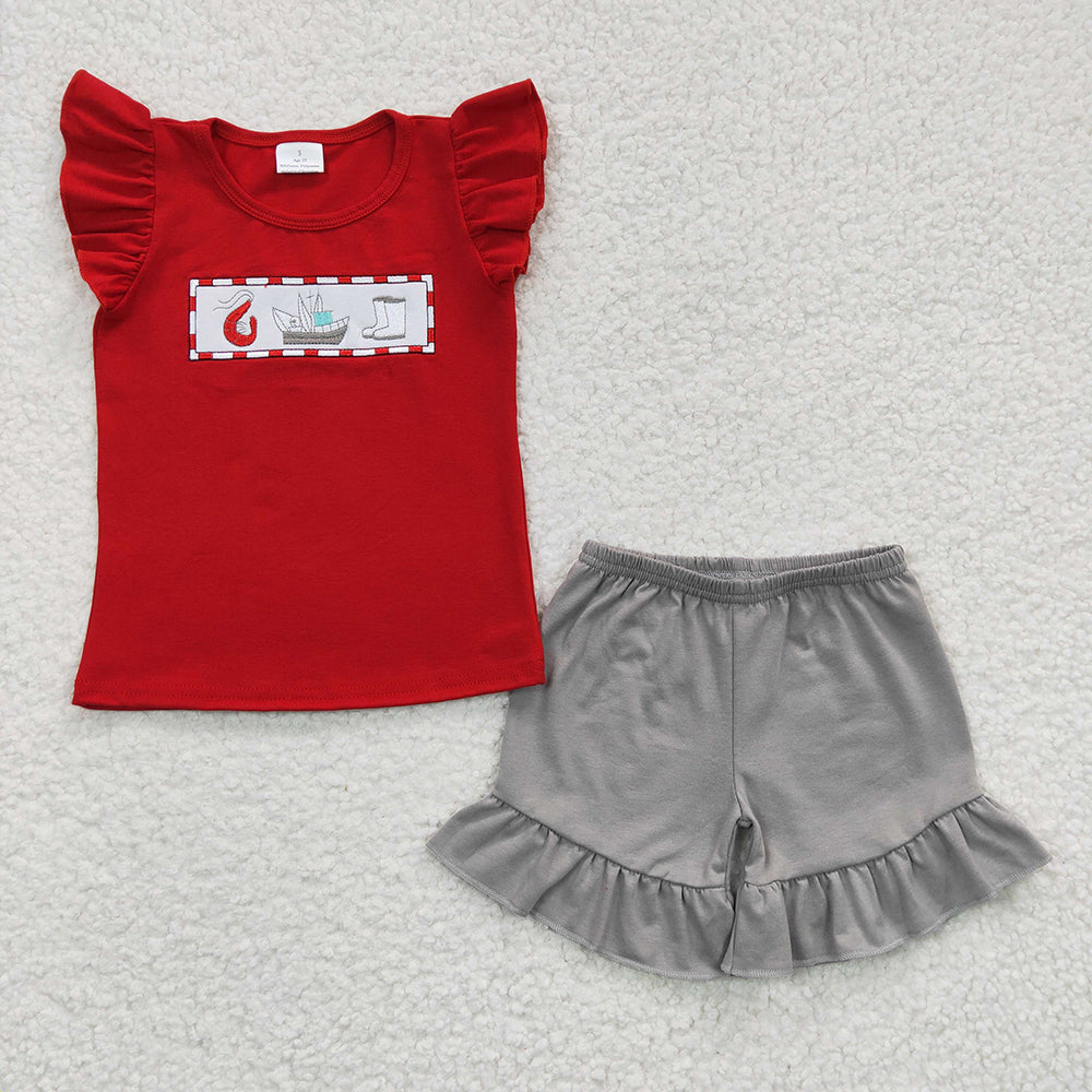 Baby Girls Lobster Boats Ruffle Summer Shorts Sets