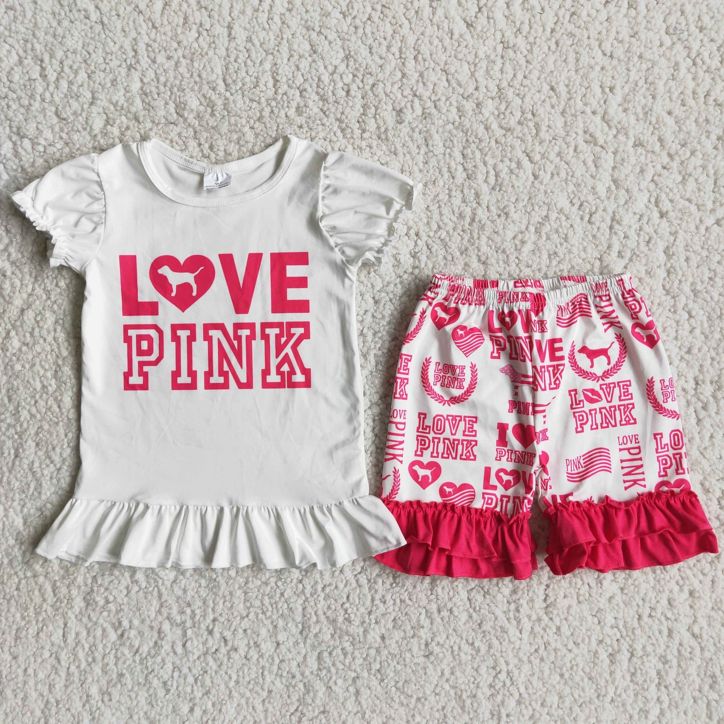 Pink letter exquisite ruffles Shorts sets