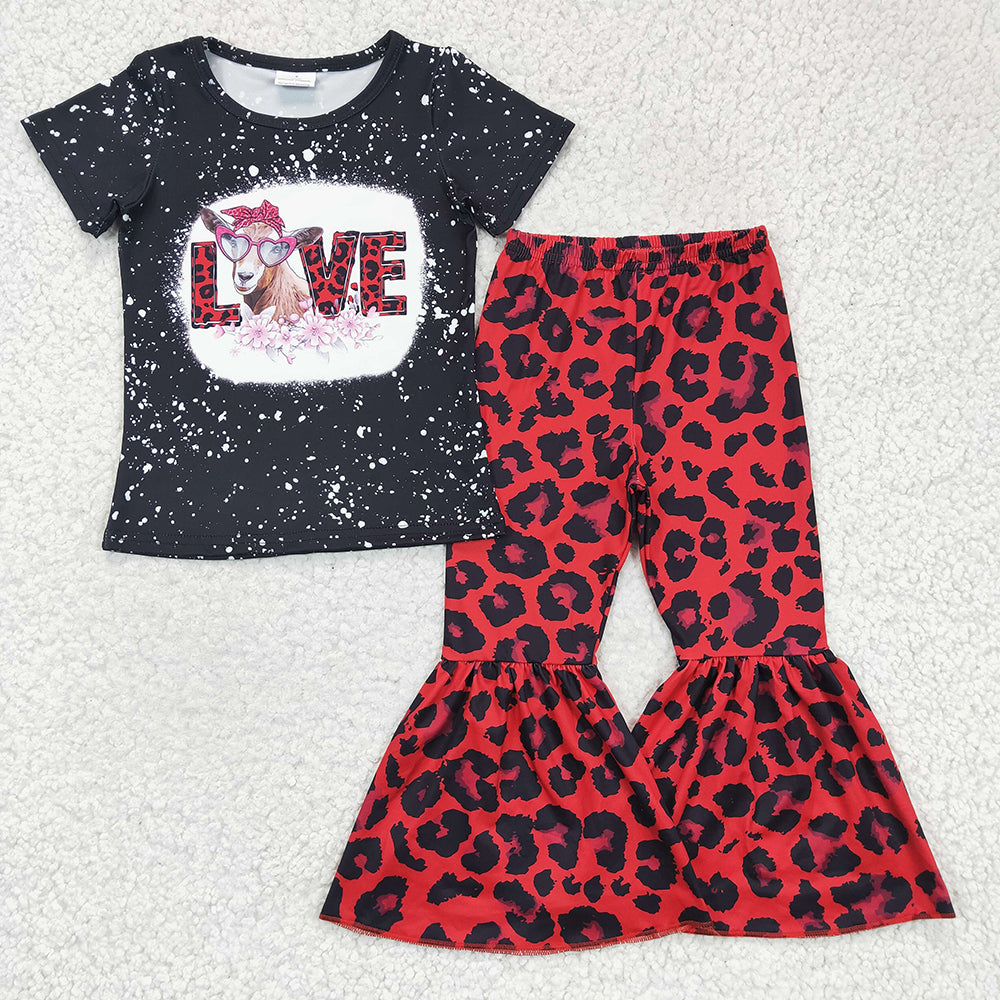 Baby Girls Love Cow red leopard Bell Pants clothes sets