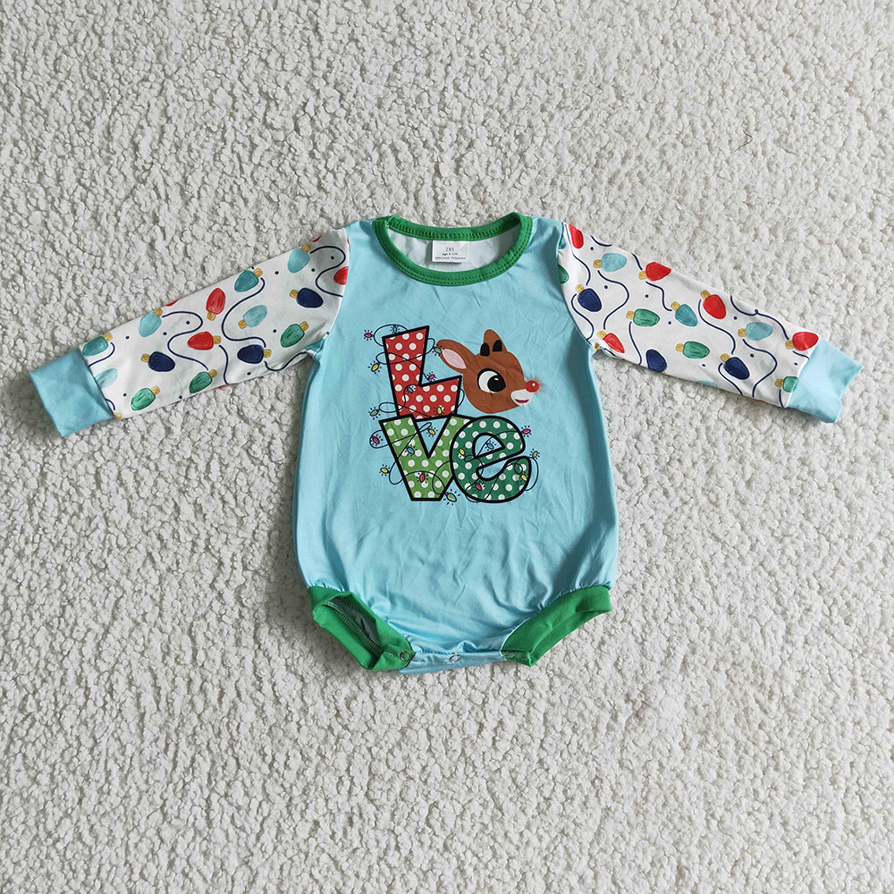 Baby girls Christmas love deer long sleeve rompers