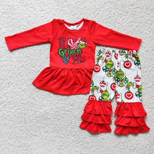 Love Christmas ruffle pants sets