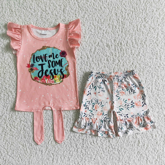 Baby girls love me jesus floral shorts sets