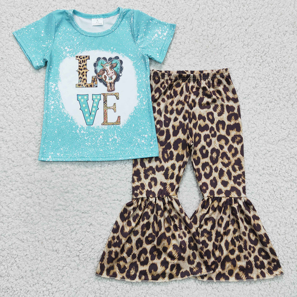 Baby Girls Love Cow Leopard Bell Pants sets