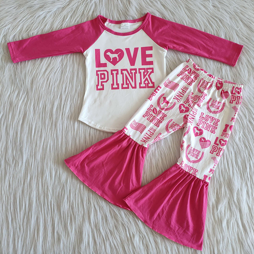 Baby Girls Love Dog bell pants sets