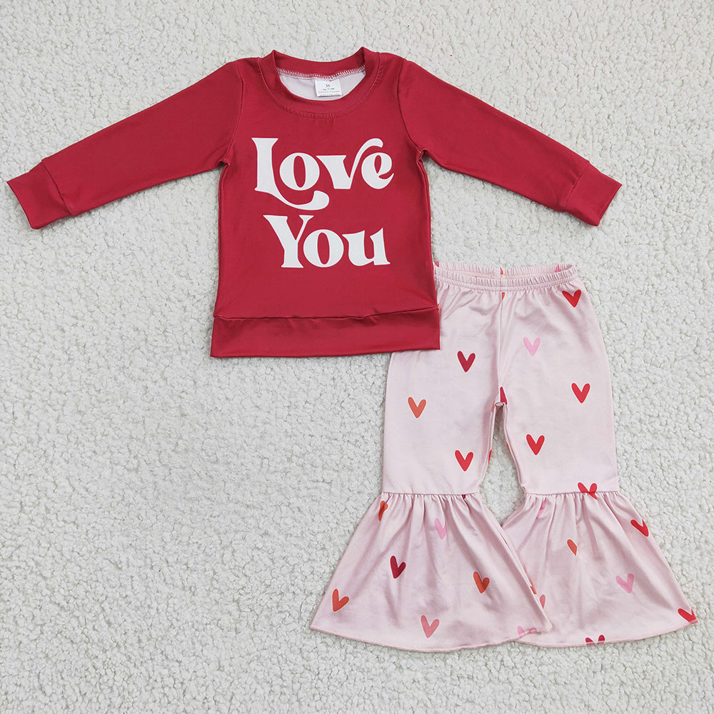 Baby Girls Valentines Love You Heart Bell Pants sets