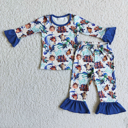 Girls cartoon ruffle pajamas