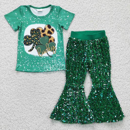 Baby Girls St Patrick Day Sequin Pants clothes sets