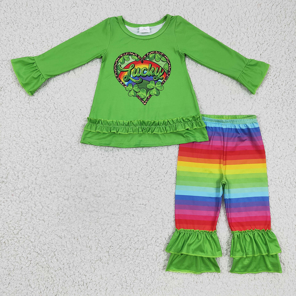 Baby girls Lucky St Patrick Day rainbow pants sets